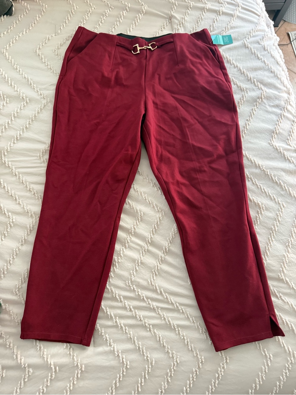Maurices Wine Skinny Dress Pants with Gold Buckle